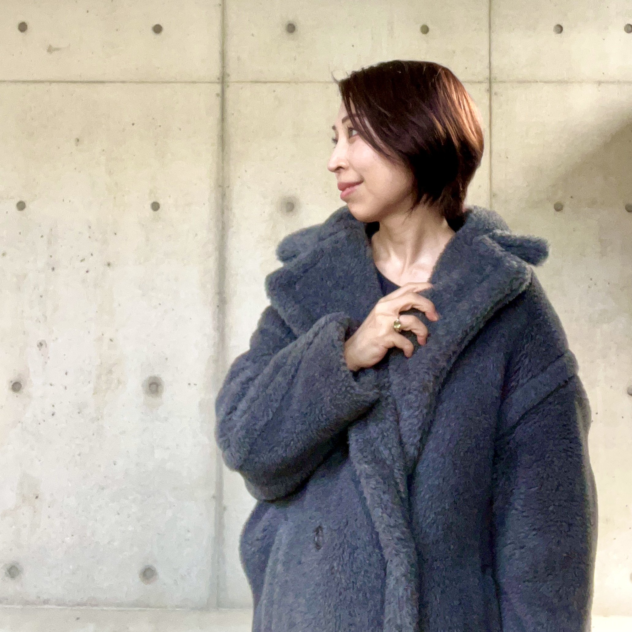 ZARA テディベアロングコート Lサイズ グレー レディースオーバー