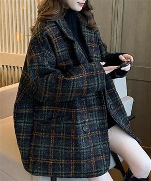 レディース ルーズシルエットチェック柄ショートコート | テディ
