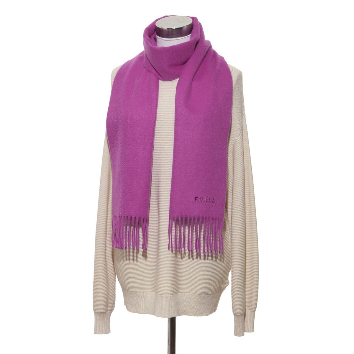 洗える】カシミヤ100%紡毛厚手マフラー 30×180cm 無地 ロゴ | フルラ