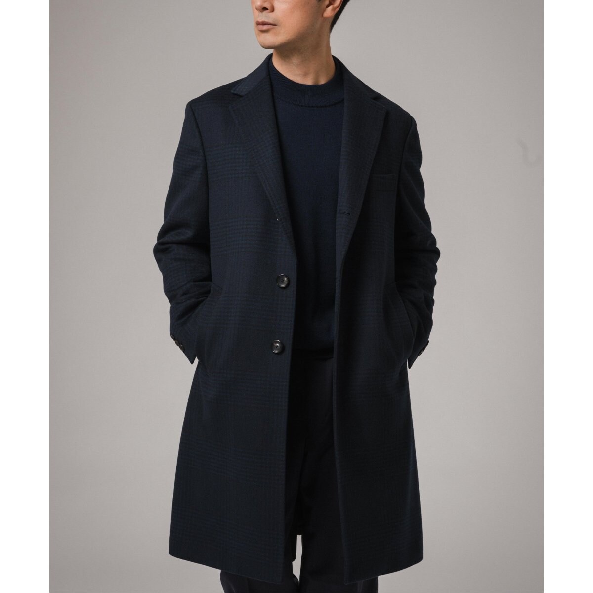 SUPER 140's ウール / カシミヤ チェスターコート(チェック