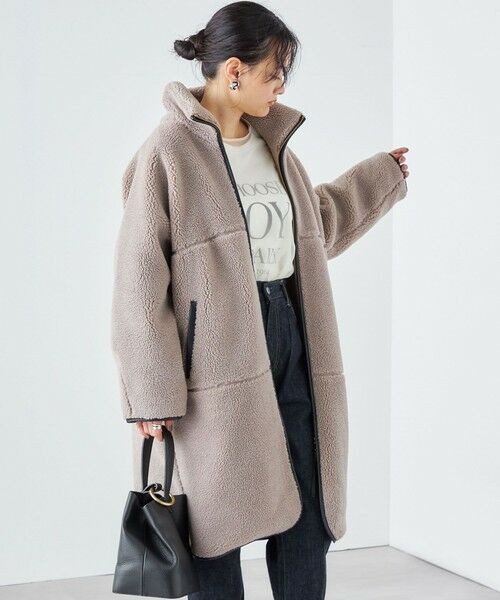 セール】 * 〈手洗い可能〉パイピング ドルマン ボア コート