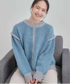 セール】 【S-LL】配色デザインがポイント ざっくり編みゆるニット