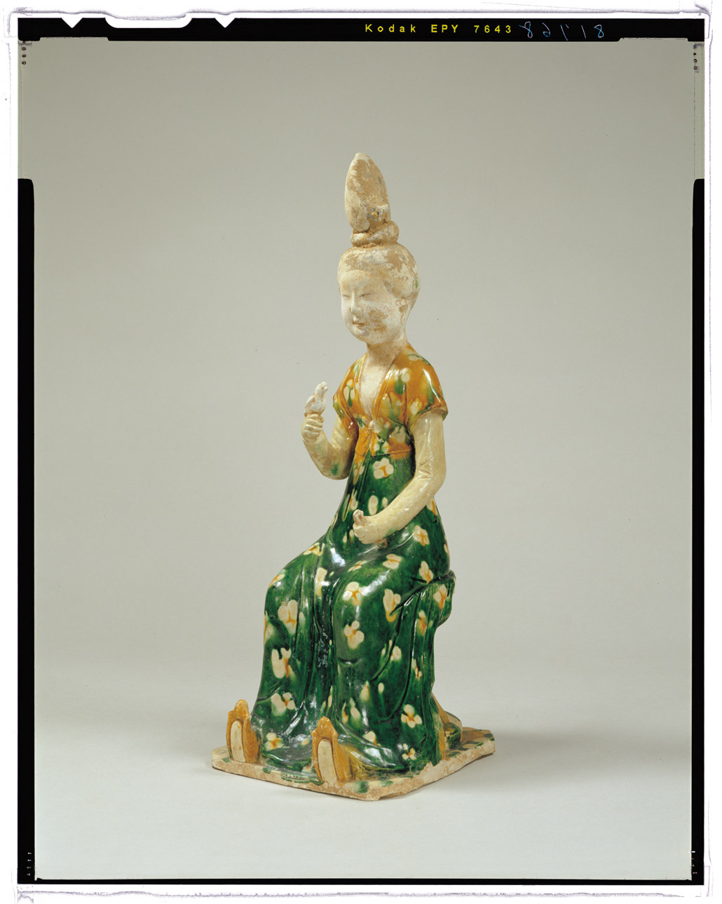 三彩人物俑 】 17～18世紀 大型陶俑 美品 56cm 誂え箱付き