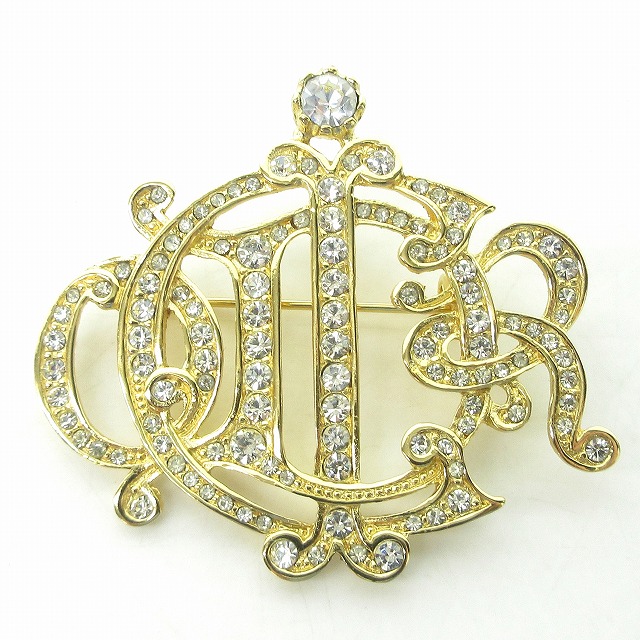 Christian Dior ラインストーン エンブレムブローチ エンブレムロゴ