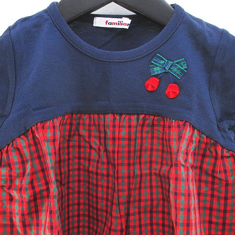 ファミリア Familiar チェック柄 半袖 カットソー チュニック 100 紺系