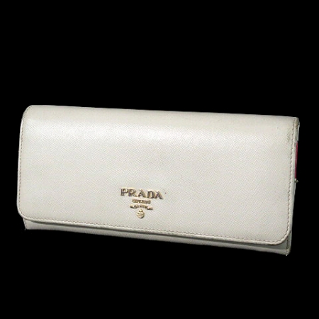 プラダ PRADA 財布 長財布 バイカラー サフィアーノ レザー 白 ピンク