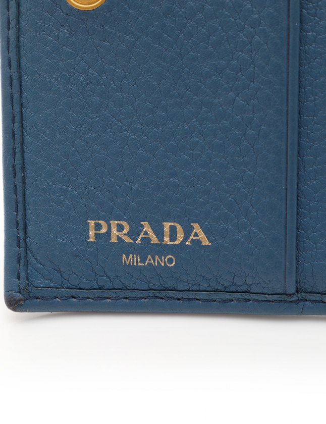 プラダ PRADA 二つ折り財布 青 小物 レザー レディース 114