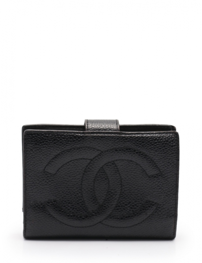 シャネル CHANEL 二つ折り財布 ココマーク 黒 小物 キャビアスキン