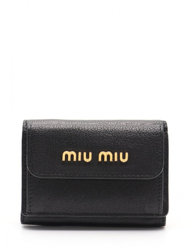 ミュウミュウ miumiu 三つ折り財布 黒 小物 レザー 5MH020 レディース