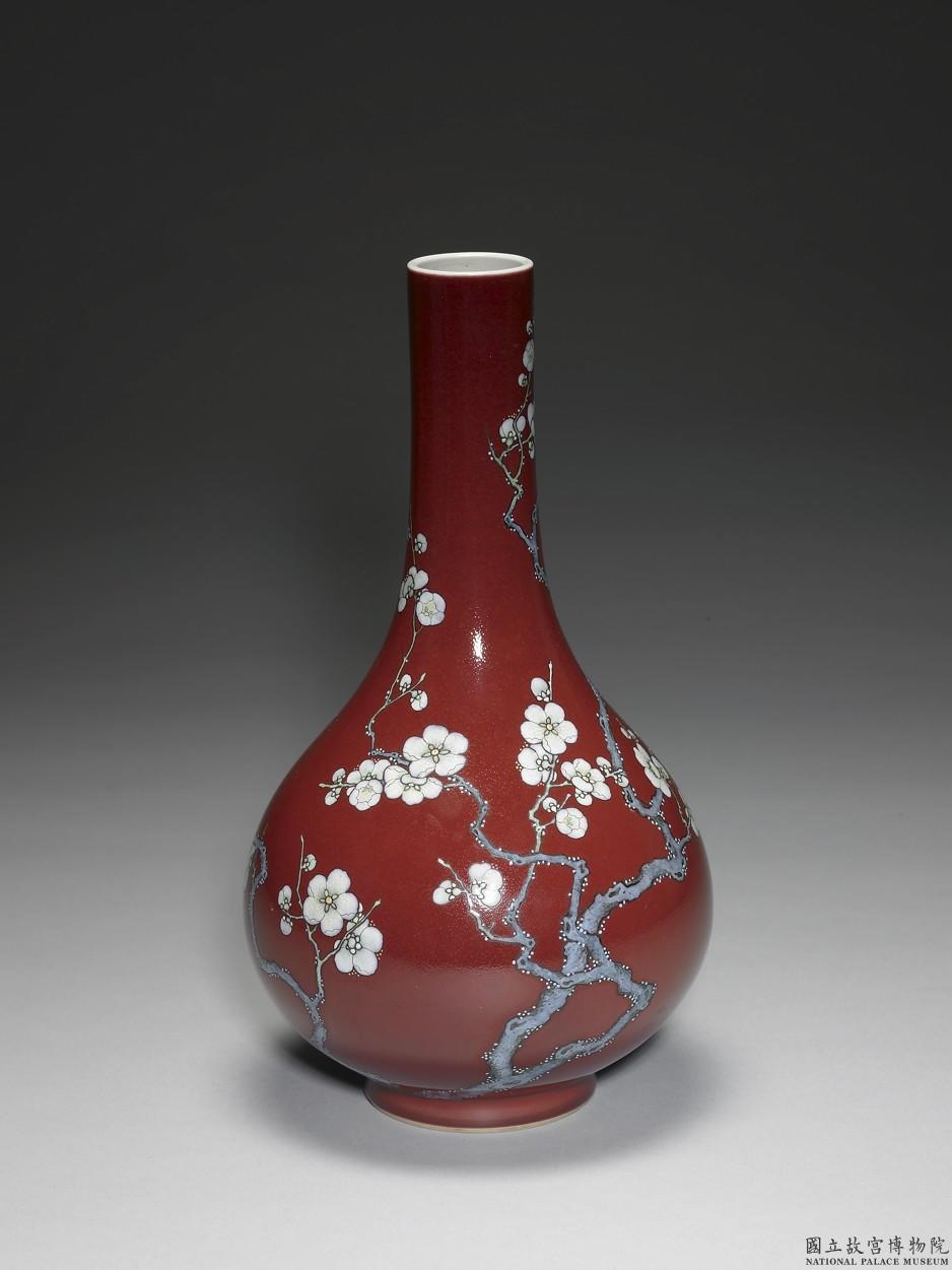 窯変紫紅釉 石榴型 花瓶「大清乾隆年製」銘 時代唐物 高さ約16.6cm