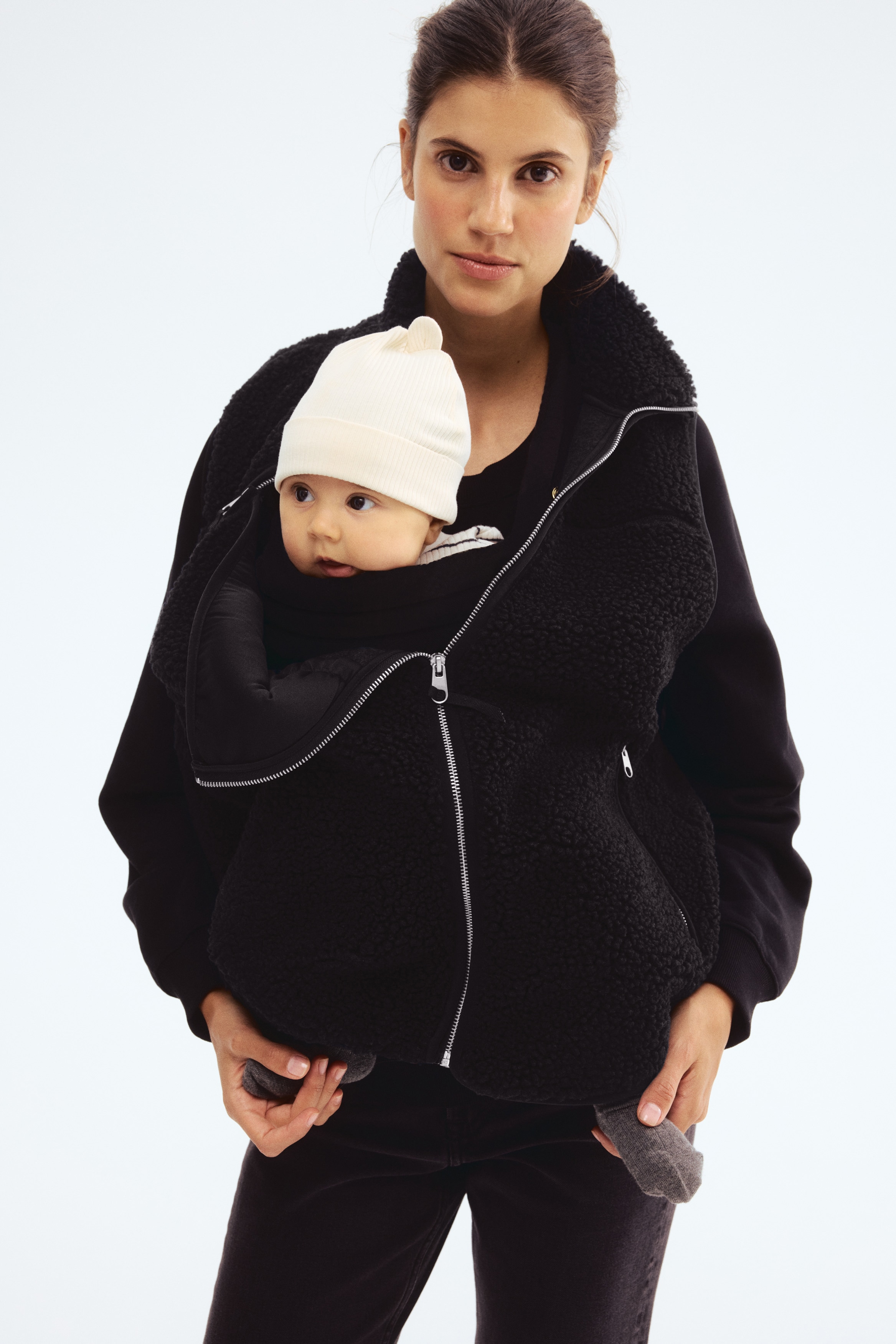 Women's Black MAMA Before & After Babywearing Teddy Fleece Vest