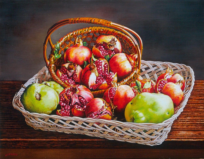 絵画 インテリア額付(白) 油絵 uF6-060210 静物 フルーツ 絵画