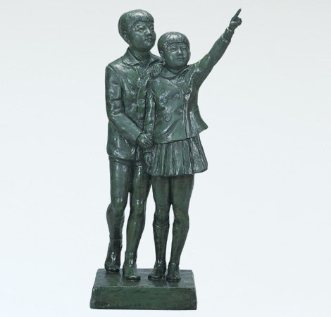 高岡銅器 彫刻家 板保次 (号 清峯）『おすまし』ブロンズ像 Yahoo