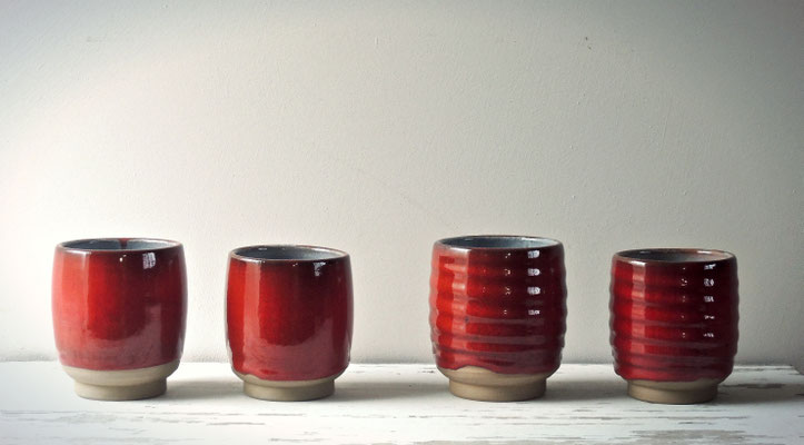 森山焼 赤焼 四代目 鈴木静邨作 紅彩鶴首花瓶 共箱