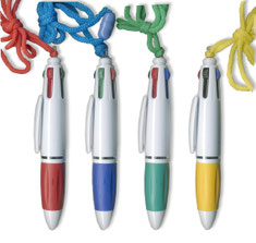 ストラップ紐つき4色ボールペン - 名入れ印刷ノベルティ・オリジナル