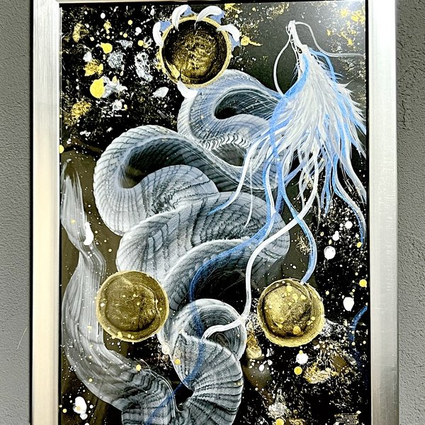 大型 【九頭龍大権現】開運龍神アート一筆龍ギベオンイミラック隕石