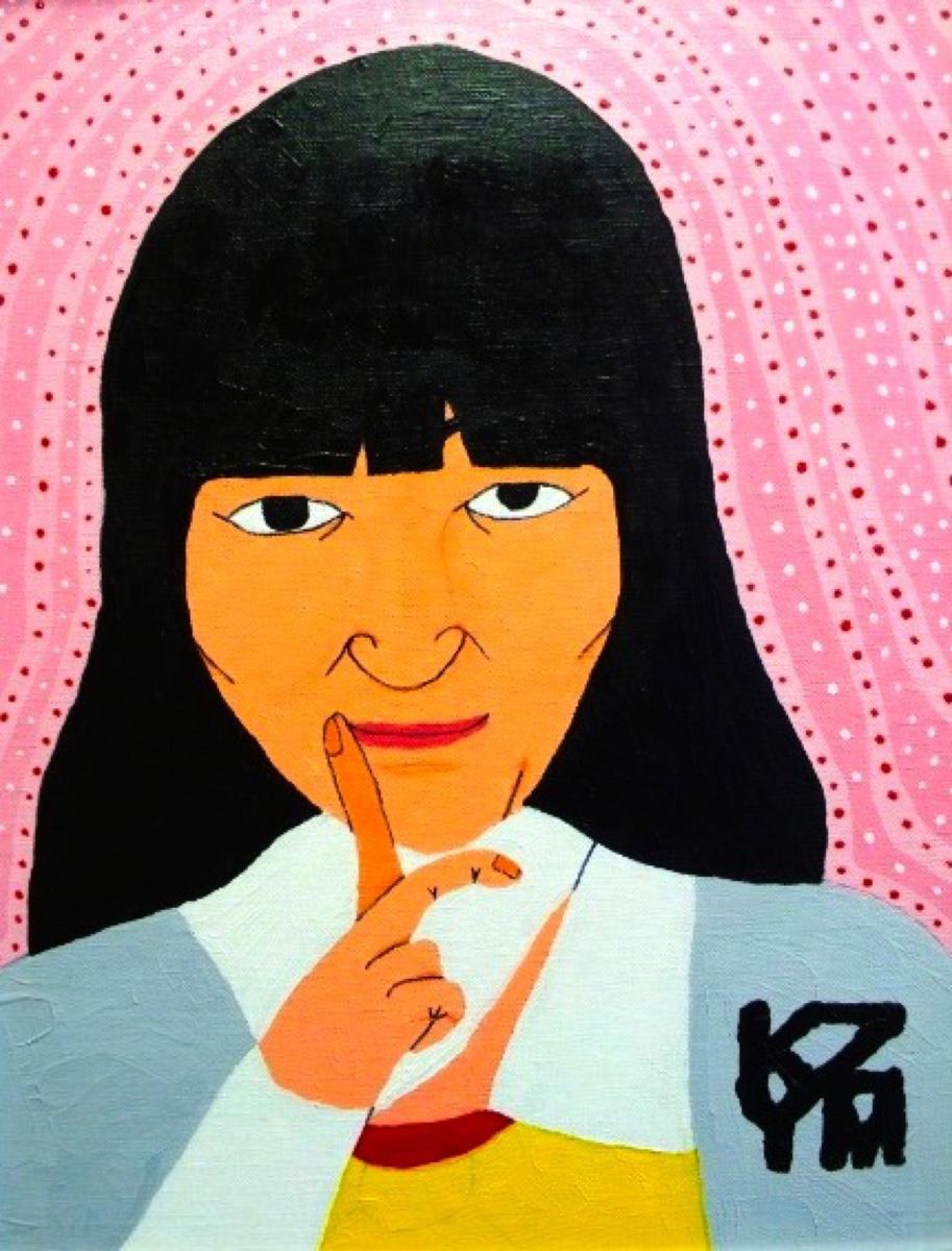 サムホールの花の油絵、モチーフはシクラメン、白額付き、前衛美術家の