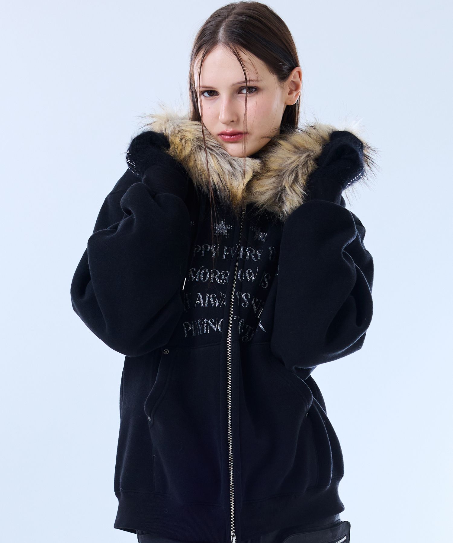 MUSINSA公式 | LUV IS TRUE FS LETTER HOOD ZIPUP(BLACK)