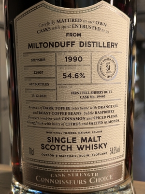 ゴードン＆マクファイル ミルトンダフ1990 31年 コニサーズチョイス