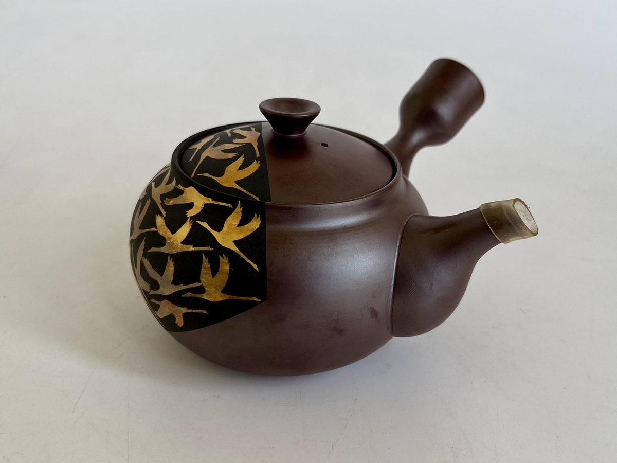 萬古輝彩鶴文壺、醉月窯、陶器、工芸品、古美術、花器、壺、飾り 萬古