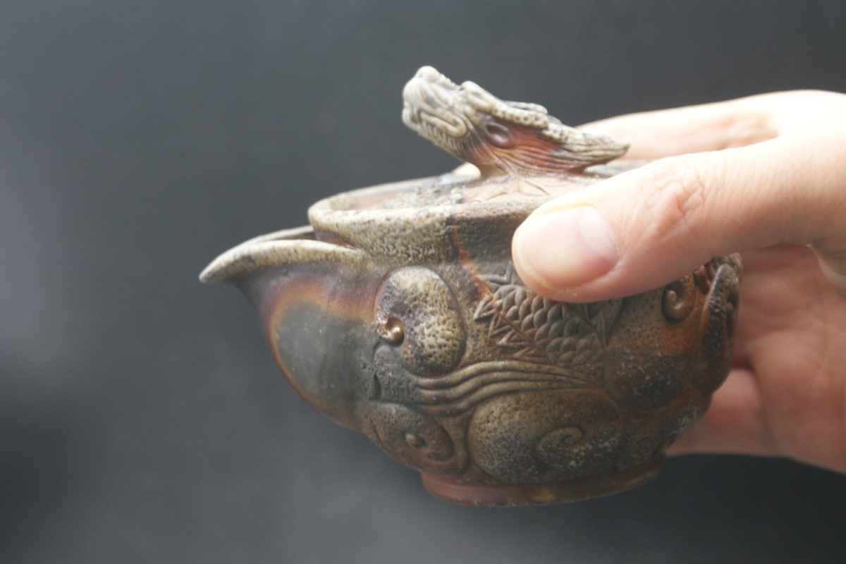 ㊵備前焼 宝瓶 登り窯 ザクロ 柘榴 ざくろ 手びねり 急須 ⑭備前焼 宝