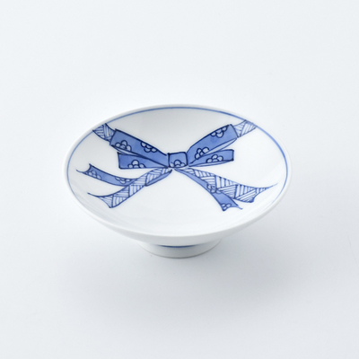 三川内焼 平戸焼 染付 菊文 盃基 盃台 時代箱付 M R5994 三川内焼 平戸