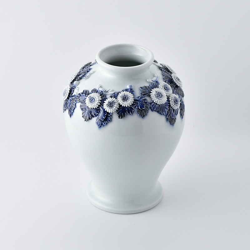 2568 平戸祐祥 染付 唐子絵 花瓶 未使用 2568 平戸祐祥 染付 唐子絵