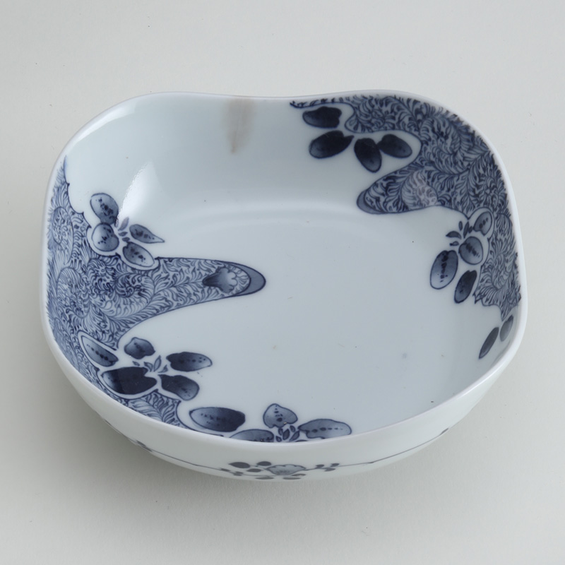 1968 三川内焼 嘉久正窯 手描き 牡丹 輪花小鉢 5客 未使用