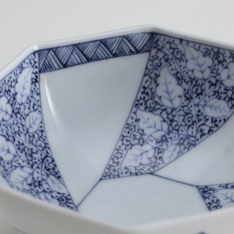 1968 三川内焼 嘉久正窯 手描き 牡丹 輪花小鉢 5客 未使用