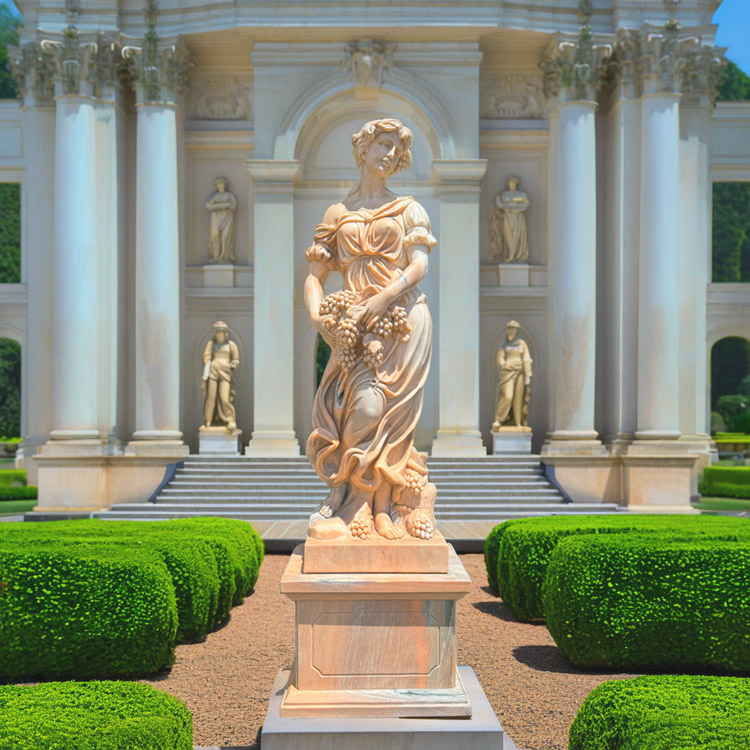 天然大理石彫刻 葡萄を抱えるヴィーナス（夏） ピンク｜希少ピンク