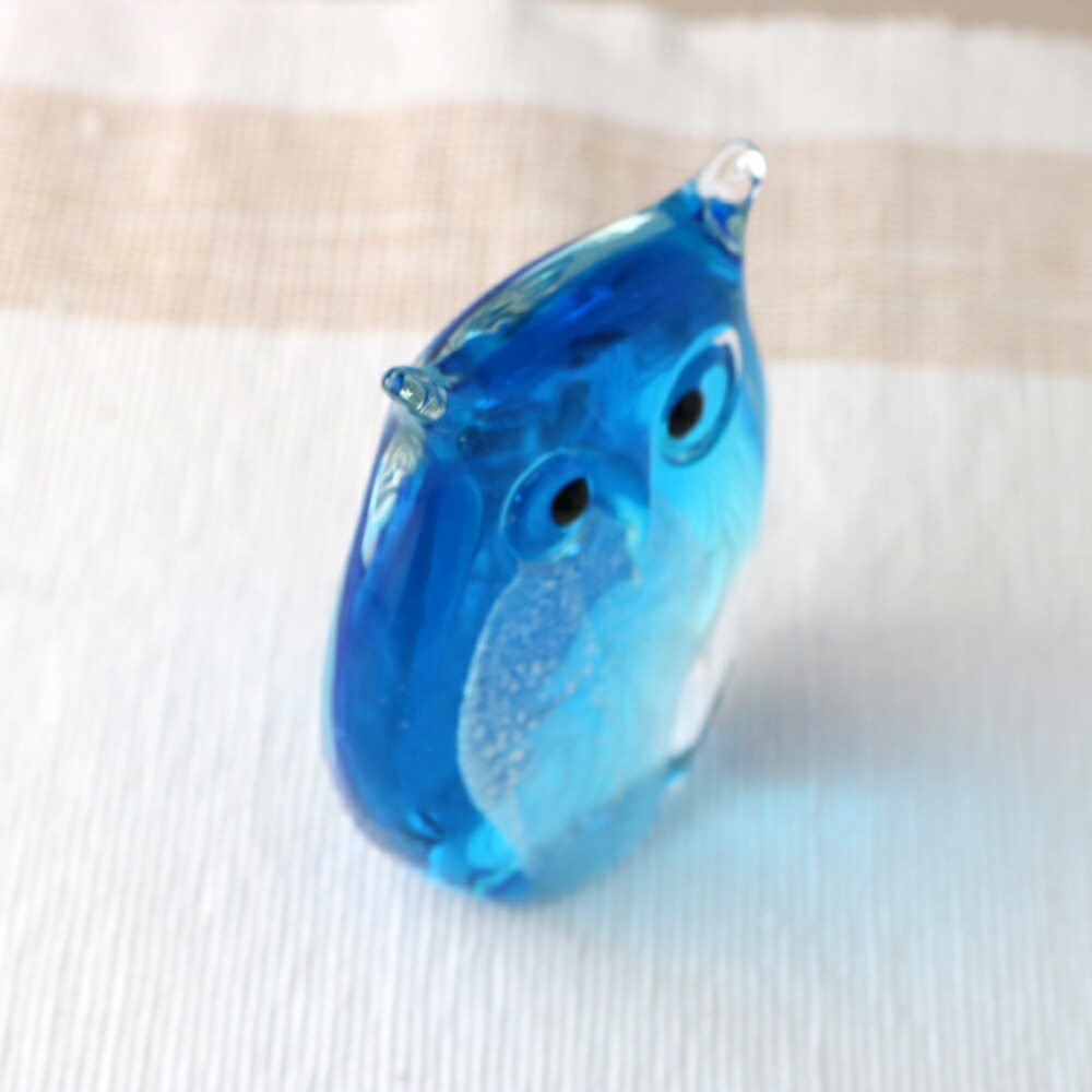 Baccarat 青色ガラス動物オブジェ フクロウ Baccarat 青色ガラス動物