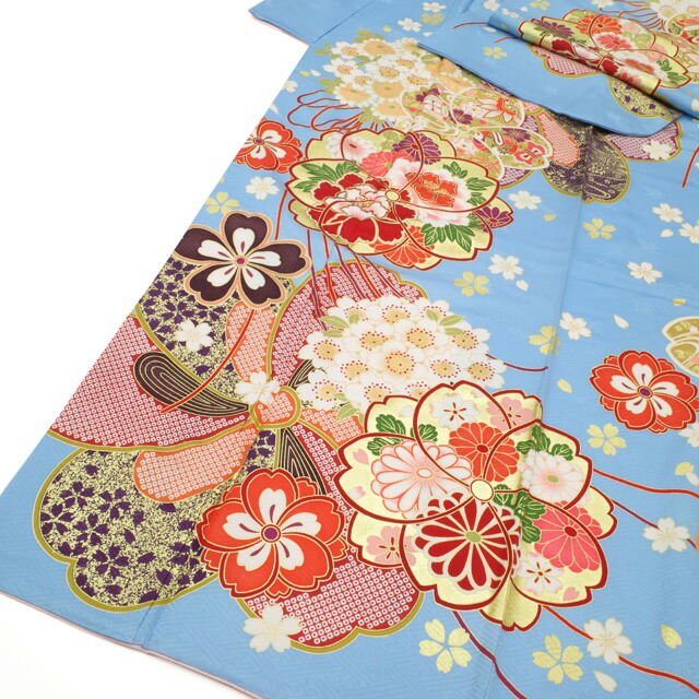 楽天市場】【新品】 振袖 着物 正絹 袷 薄青地 水色 ライトブルー 金駒