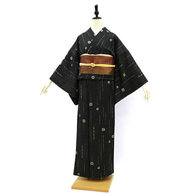 楽天市場】【新古品】 小紋 着物 正絹 袷 黒グレー 絞り たたき染め