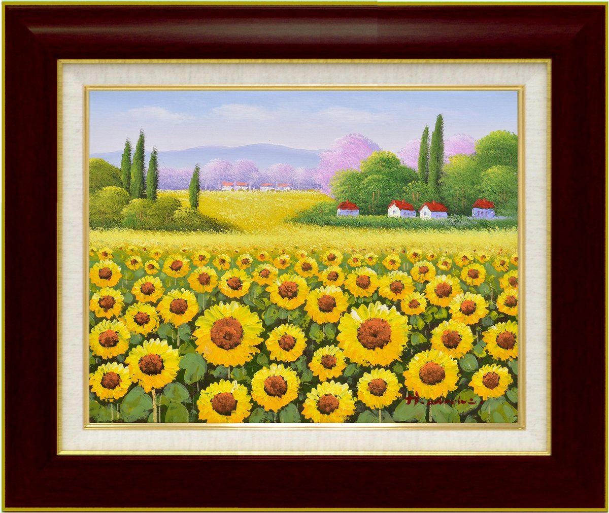 ひまわり畑と虹 油彩画 画像無し ひまわり畑と虹 油彩画 画像無し