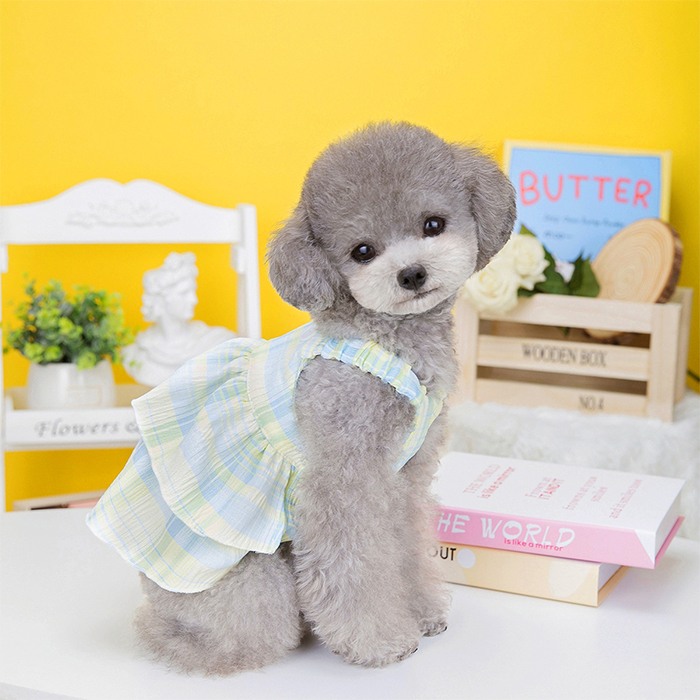 犬服 No.193 かすれ風チェックワンピース ハンドメイド