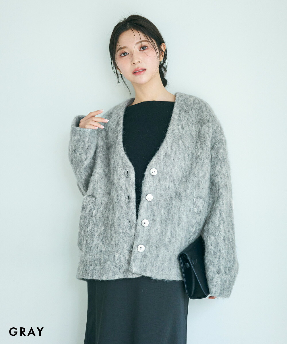 ベースメントオンライン モヘアシャギージャケットコート gray 【公式
