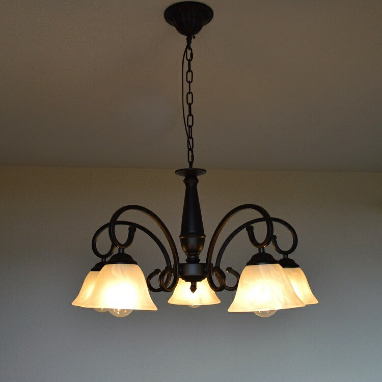 ブラックシェードシャンデリア 5灯 ブラックシェードシャンデリア