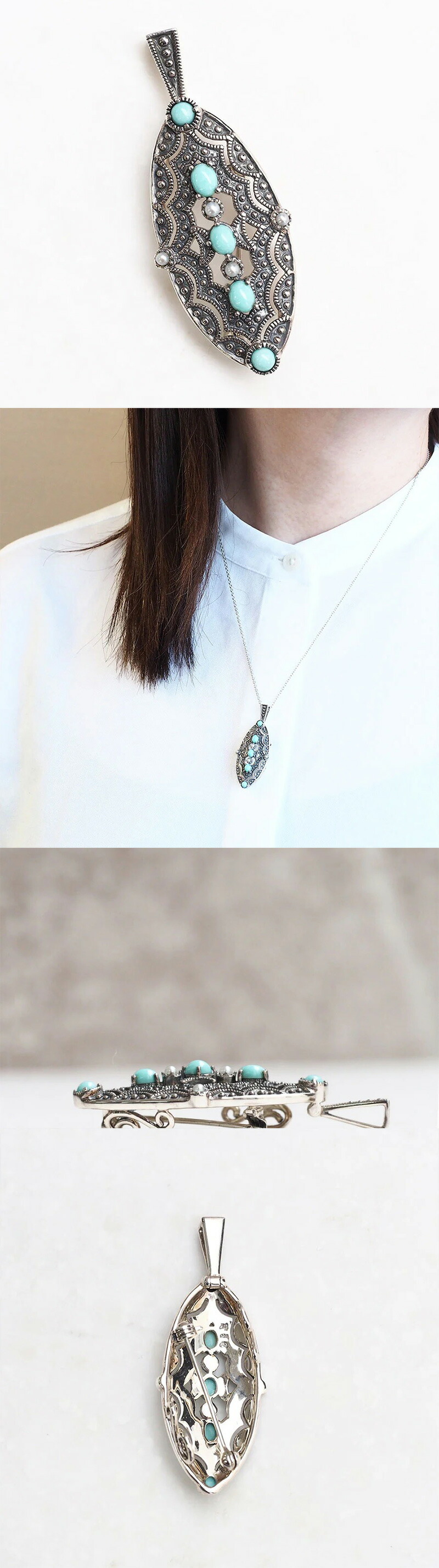 楽天市場】【碌山】 シルバー トルコ石＆シードパール オーバル