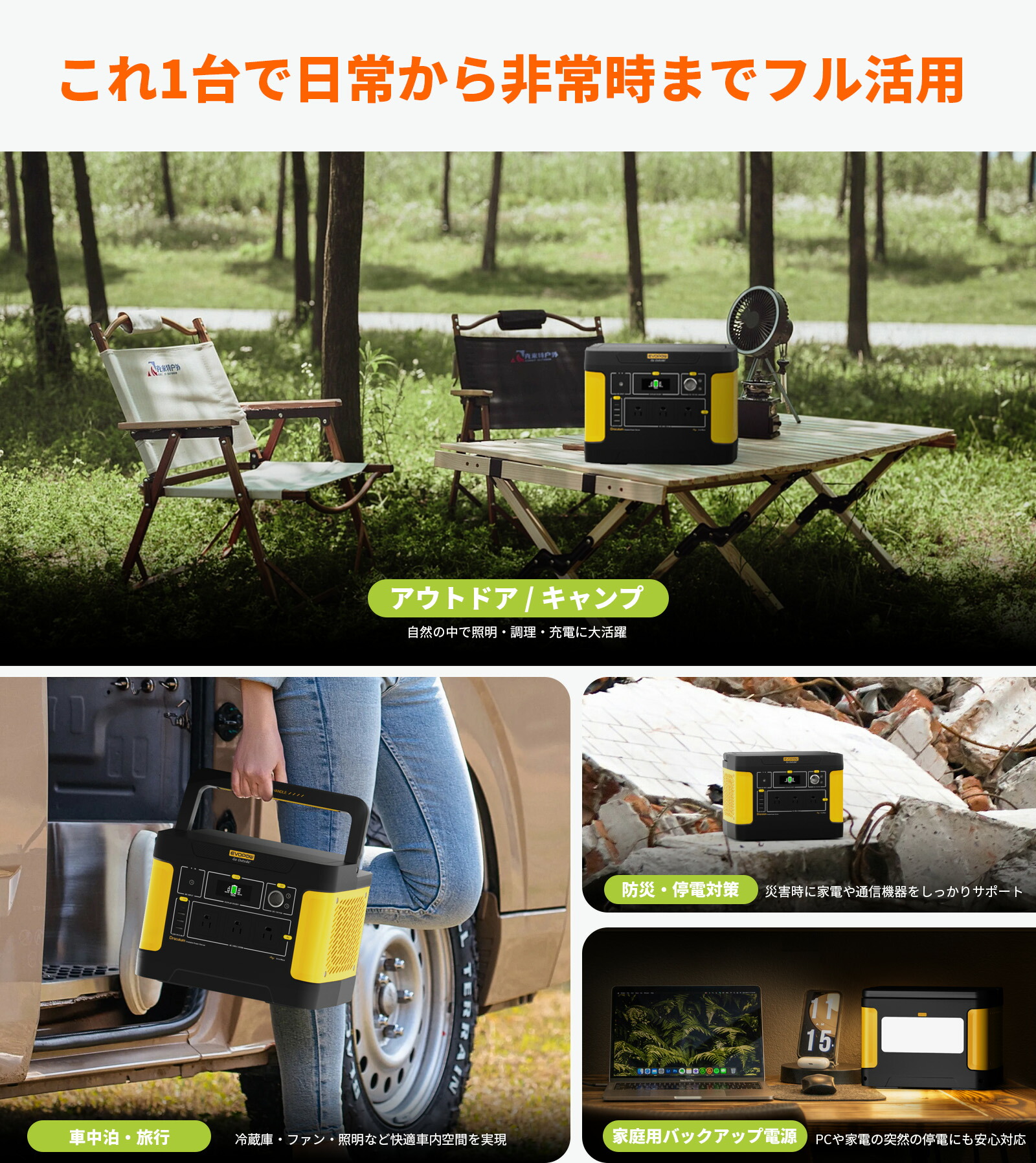 楽天市場】Evopow ポータブル電源＆ソーラーパネルセット 1000W＋100W