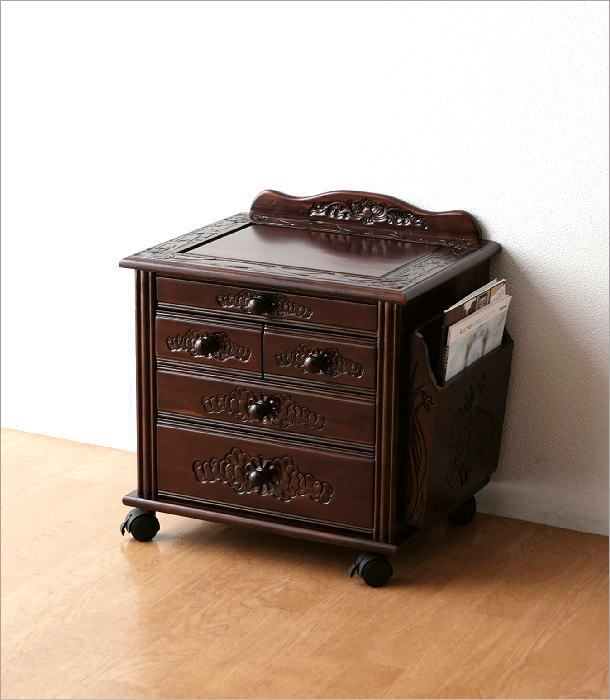 楽天市場】サイドテーブル アンティーク 家具 木製 キャスター付き