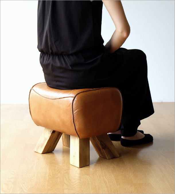 楽天市場】スツール おしゃれ 木製 革 レザー アンティーク 椅子 イス