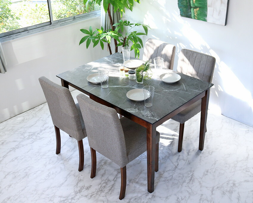 楽天市場】伸長式 ダイニングテーブルセット 4人掛け グレー天板 5点