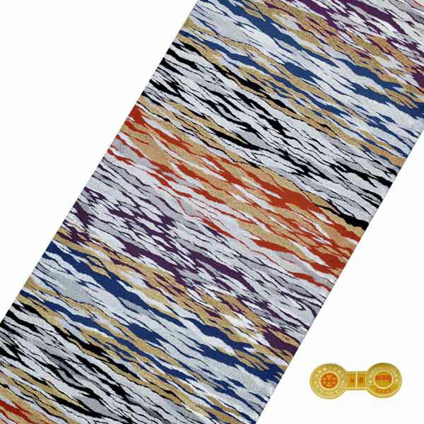 袋帯 カジュアル向け「多色 シルバー×ゴールド、霞」日本製 西陣織