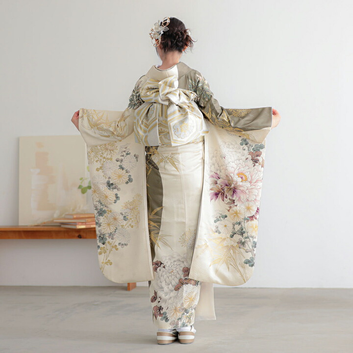 卒業式応援Point10倍 2/19迄)未仕立て 振袖 22点セット「オフホワイト