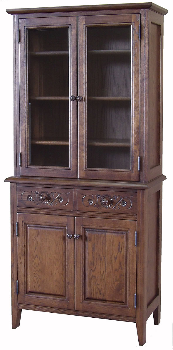 勇峰工芸（新） 雅 花柄キャビネット ナラ材家具 北海道手作り家具