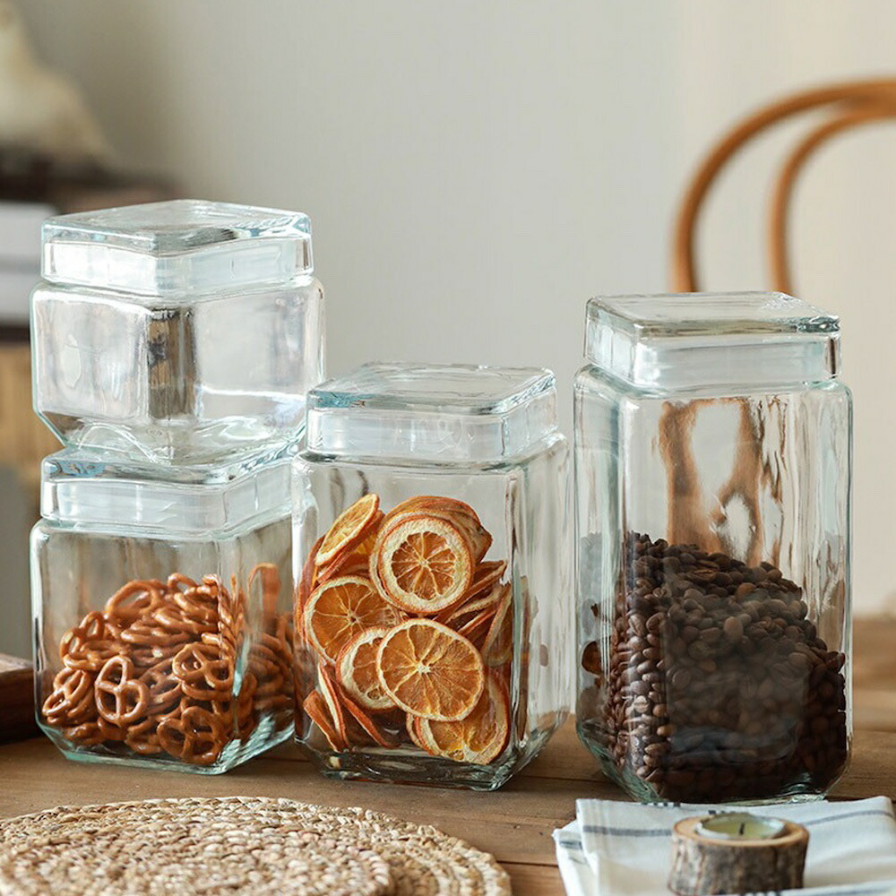 楽天市場】オシャレ ガラスキャニスター 四角形 保存容器 蓋付き 無印