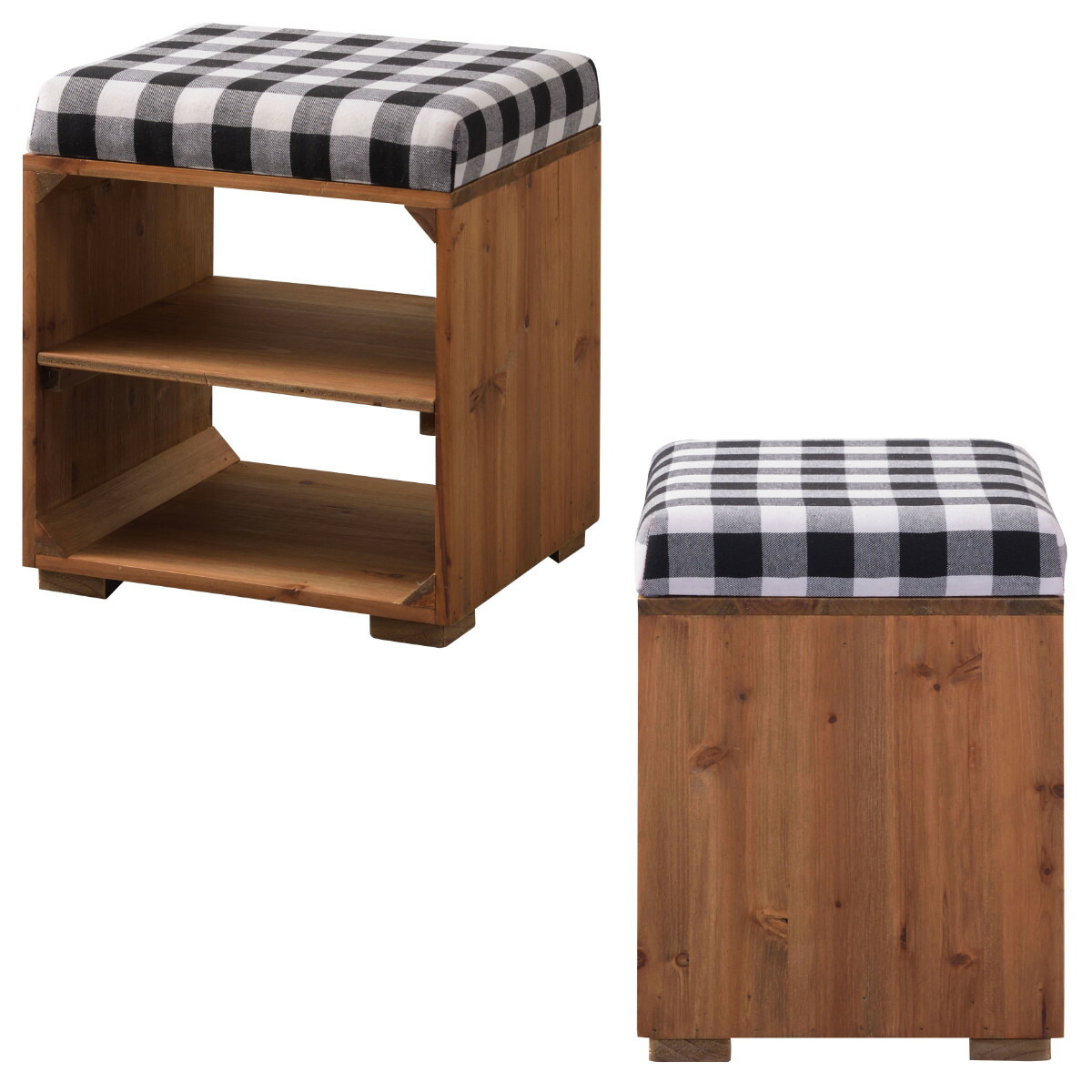 楽天市場】スツール 木製 収納付 ラックスツール ギンガムチェック