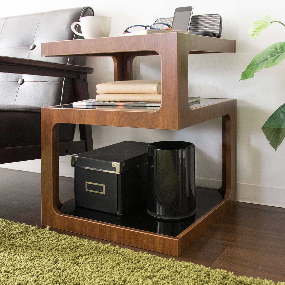 楽天市場】サイドテーブル 高さ52.5cm ガラス天板 木製 （ テーブル