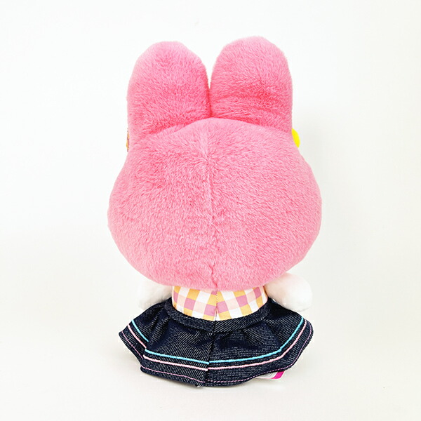 マイメロディ ぬいぐるみ おめかしシリーズ 水色ギンガムチェック タグ