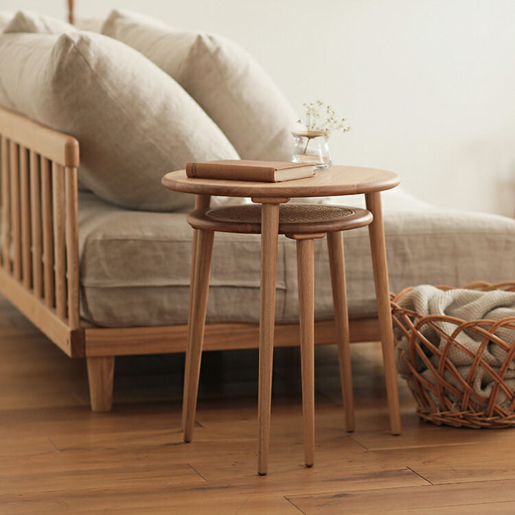 楽天市場】ネストテーブル RattanMix／NA 円形 ナチュラル 北欧 オーク